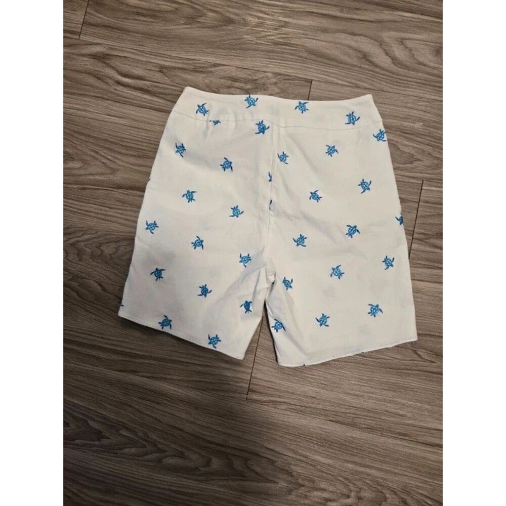 Lulu-B White Pull-On Stretch Shorts with Embroidered Blue Sea Turtles-Size10 - Picture 3 of 5